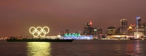 Vancouver Skyline with Olympic Rings GOLD! (Large)