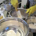 Trace = Mixing lye and fat to become soap