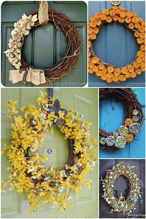 Fabric flower Grapevine wreath roundup (Medium) Fabric flower Grapevine wreath ideas