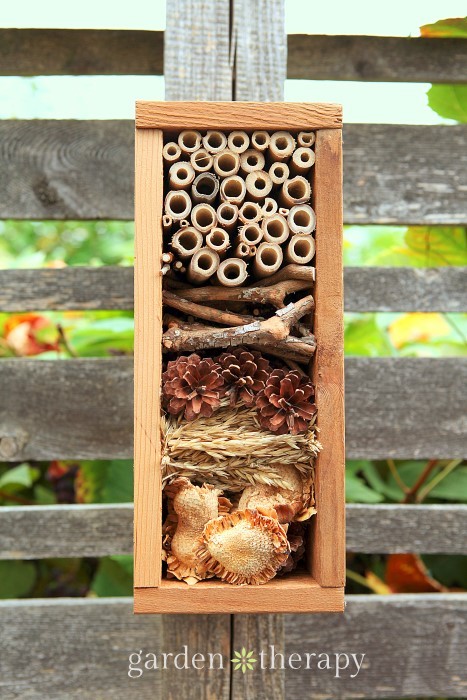 Overwinter beneficial insects in this beautiful bug hotel by garden therapy