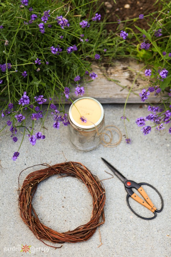 materials for a lavender wreath