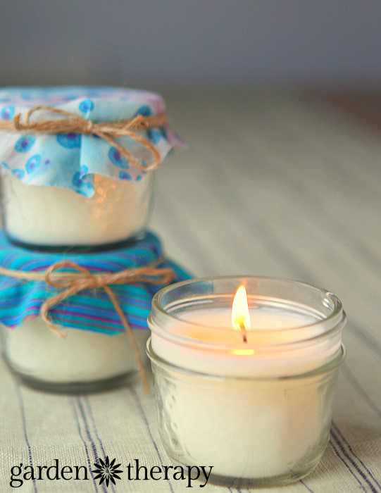 handmade gift idea - mason jar candles with natural wax and scents