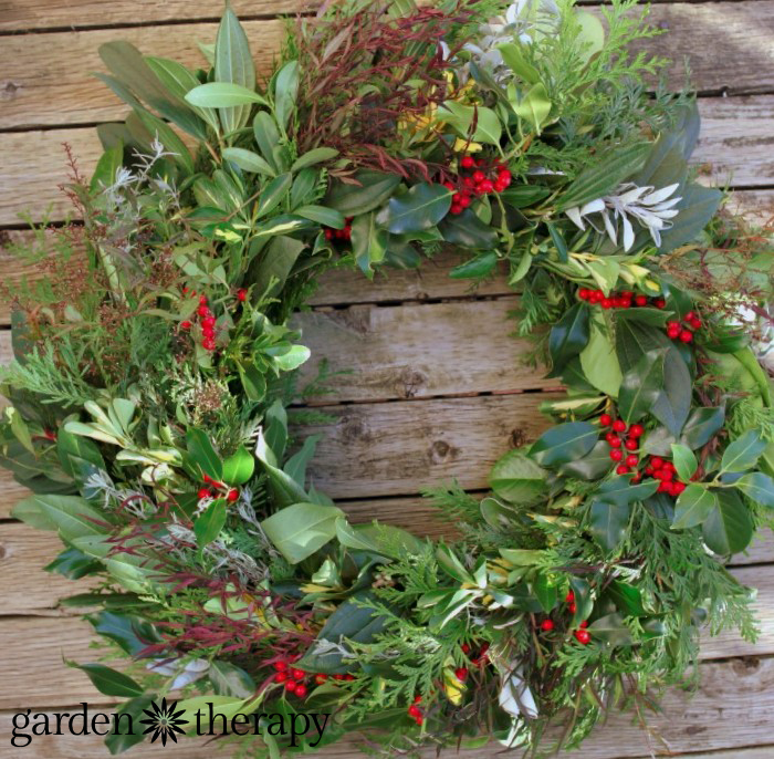 Evergreen wreath with berries, leaves - learn how to make one