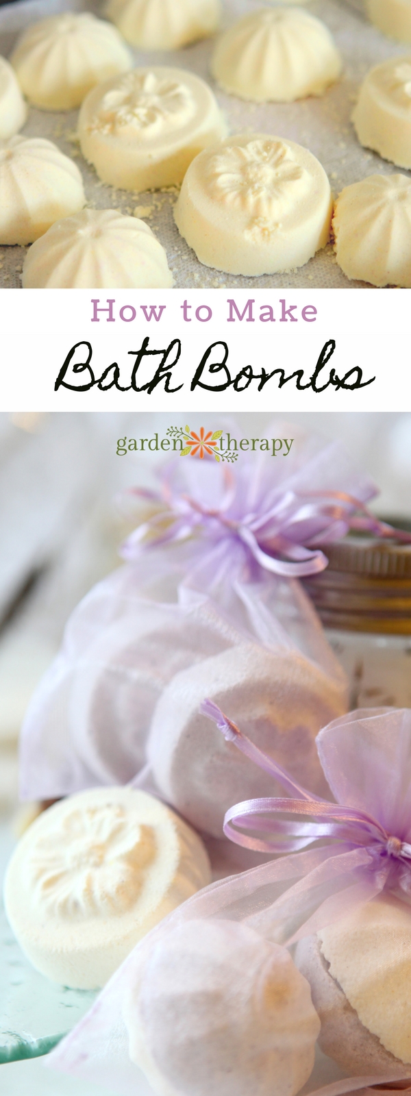Love those awesome fizzing bath bombs but don't want to spend $6 a piece? It's easy to make your own with natural ingredients that soften your skin for a fraction of the price. #gardentherapy #bathbomb #plantbasedbeauty #naturalbeauty