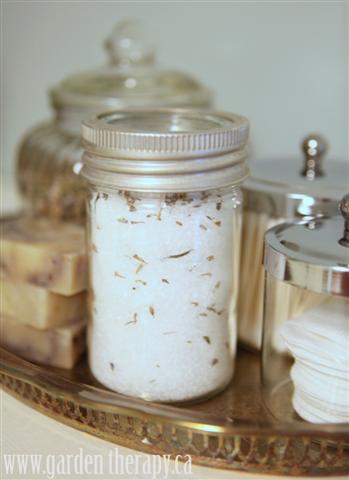 easy DIY Lavender Bath Salts on silver tray