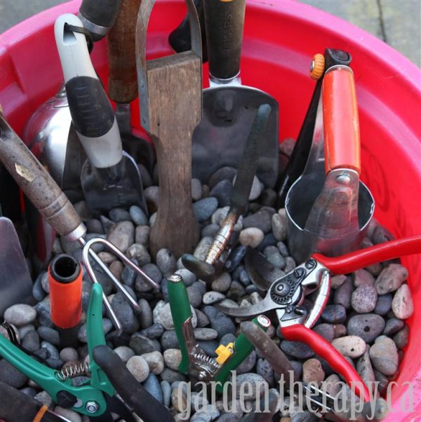Garden Tool Care and DIY Storage Bin Garden Therapy