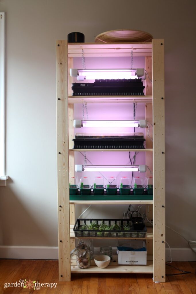 Ikea GORM Seed Starting Shelf with grow Lights on