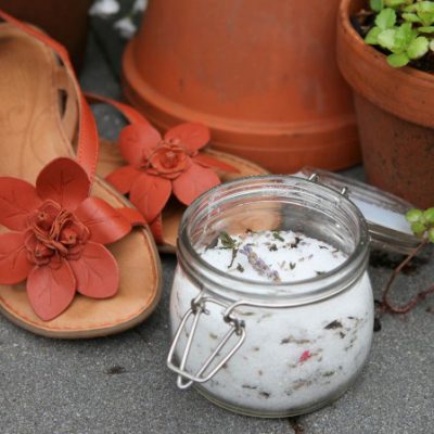 Herbal Foot Soak Recipe with sandals