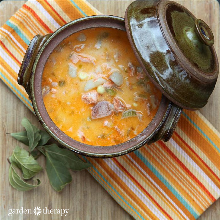 Westcoast Salmon Chowder recipe with wild chanterelles