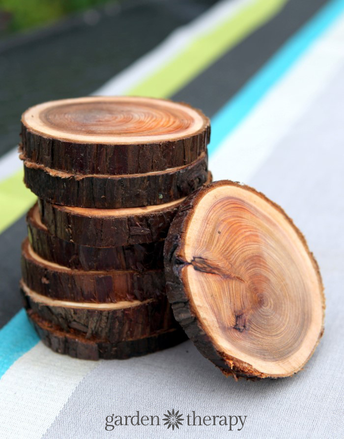 stack of wood slice coasters