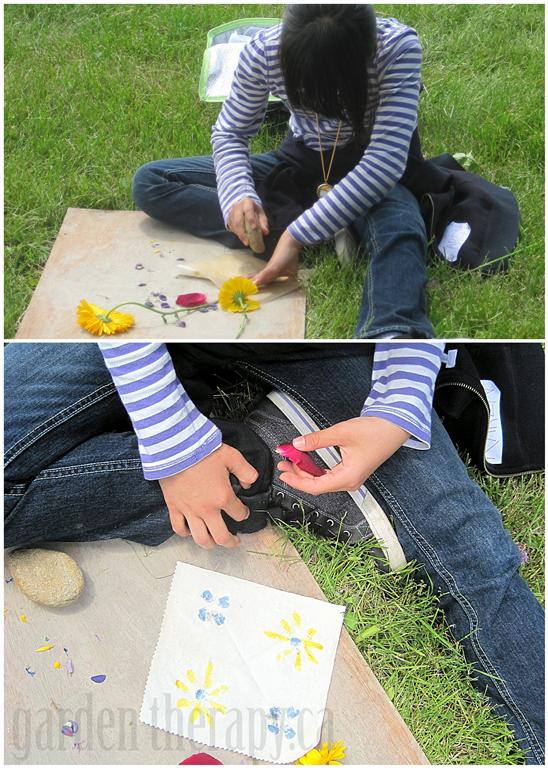 flower pounding on fabric