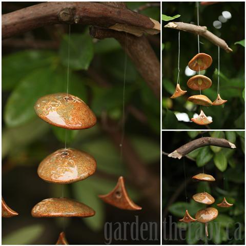 Bamboo glazed ceramic and branch wind chime