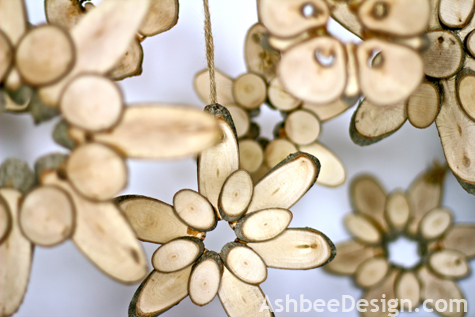 Wood Slice Flowers with a white backdrop