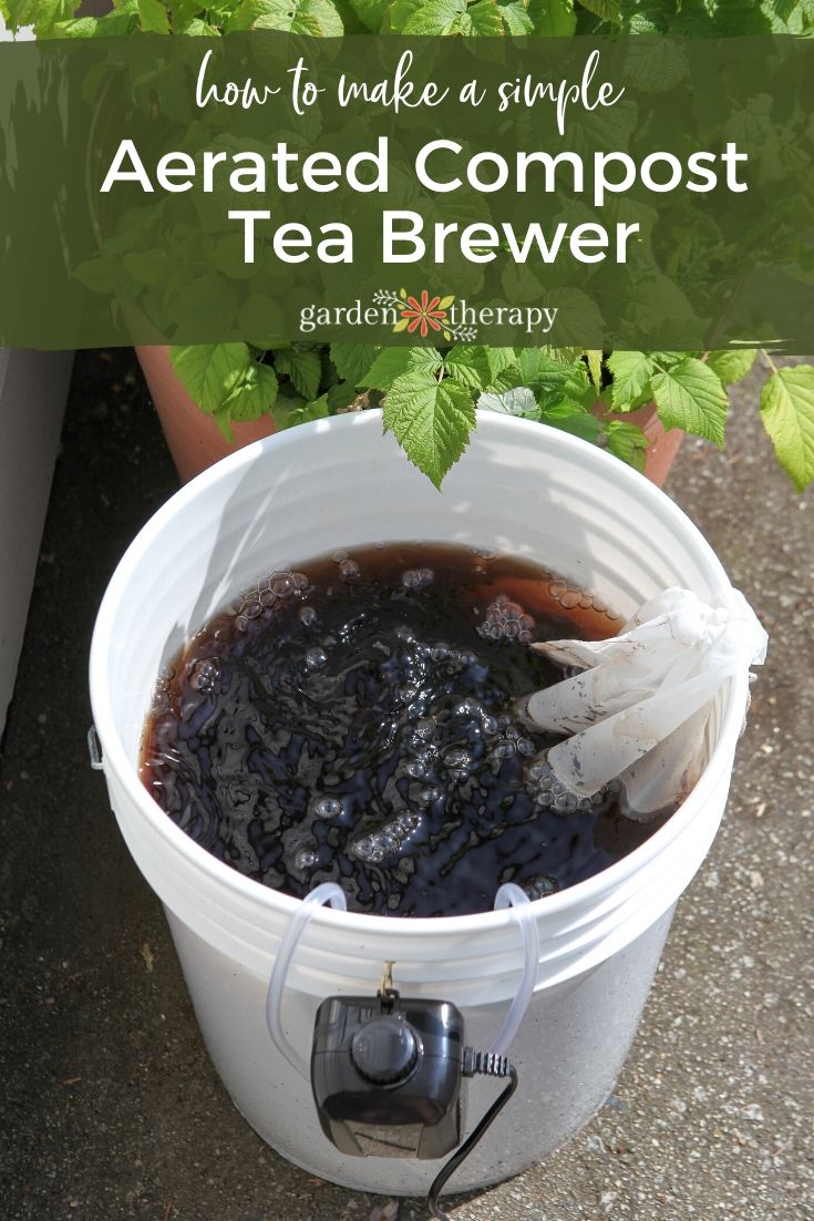 white 5 gallon bucket with components to turn it into an aerated compost tea brewer.