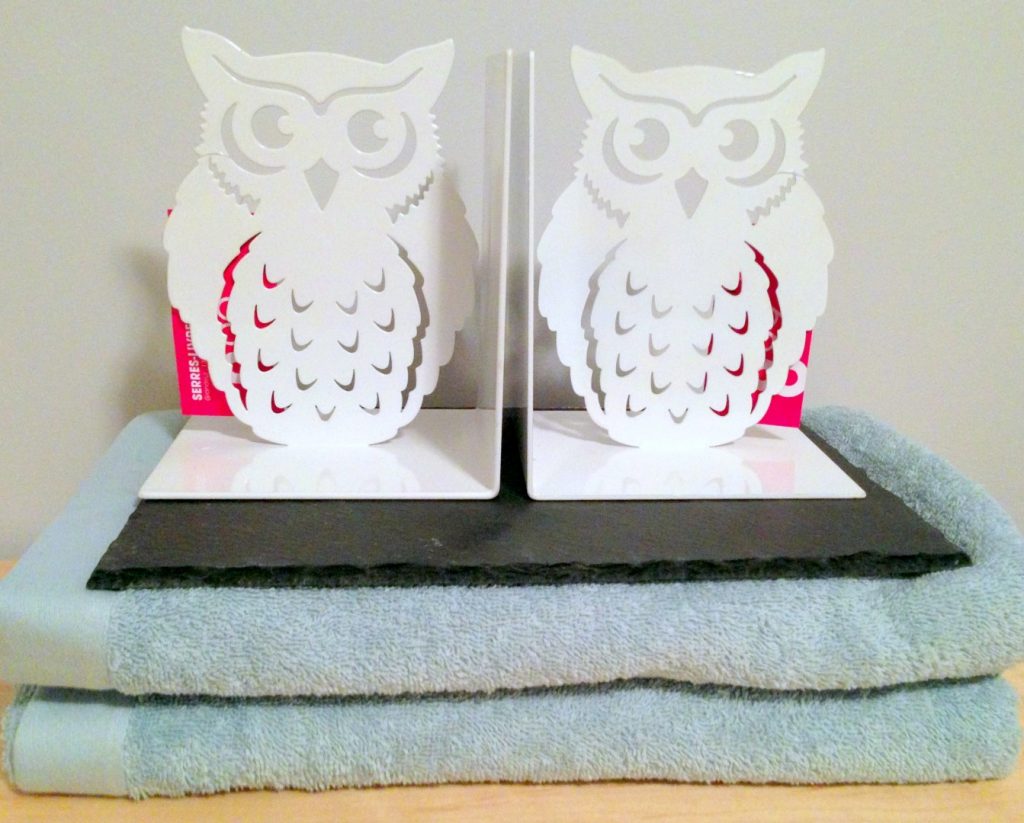 Owl Book ends towels and slate cheese plate