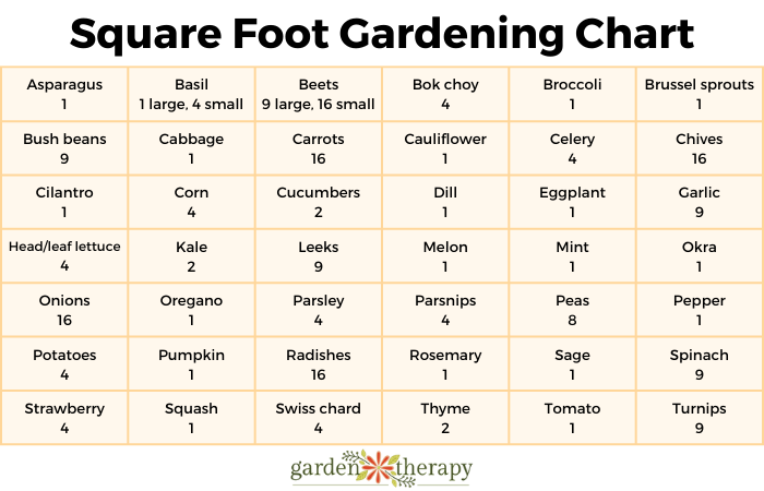 Square Foot Planting Chart