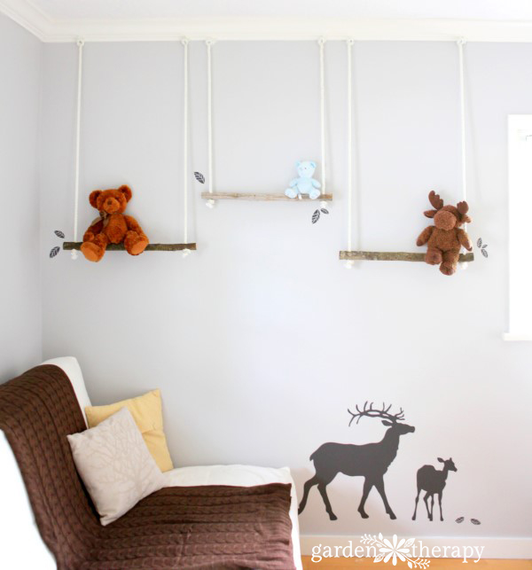 DIY Branch Swing Shelves