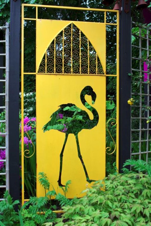 Yellow Flamingo Garden Art