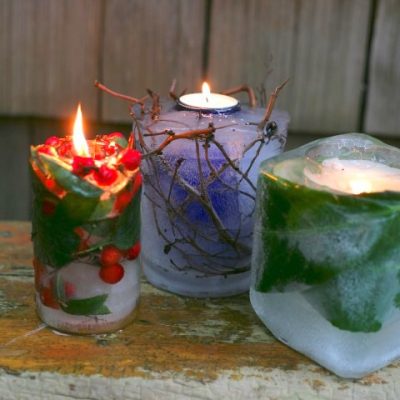 Freeze natural elements into these ice candles for a gorgeous display