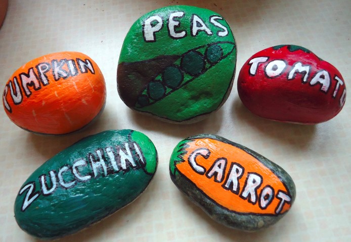 Rocks Painted as Vegetable Plant Markers