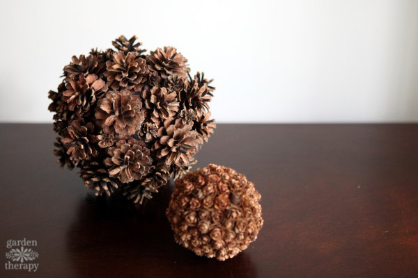 Pinecone spheres as rustic Christmas decorations