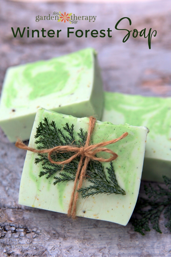 Green and white swirly soap with homemade burlap gift wrap