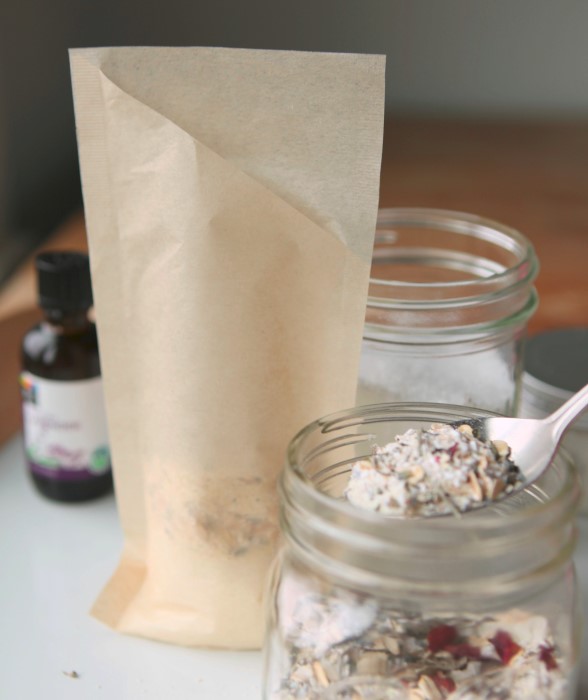 Fill Tea Filters with Epsom salts, powedered milk, oatmeal, herbs and scents for a no mess bath tea