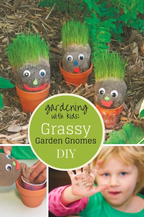 Gardening with Kids -a Grassy Garden Gnome DIY project that grows quickly