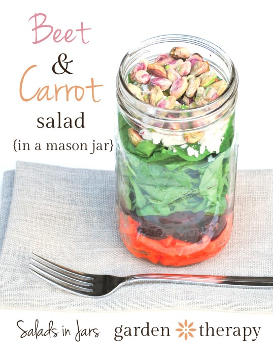 Beet and Carrot Salad in a Mason Jar Recipe from Salads in Jars and Garden Therapy