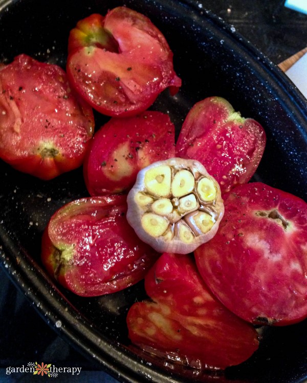 roasting tomatoes and garlic for sauce