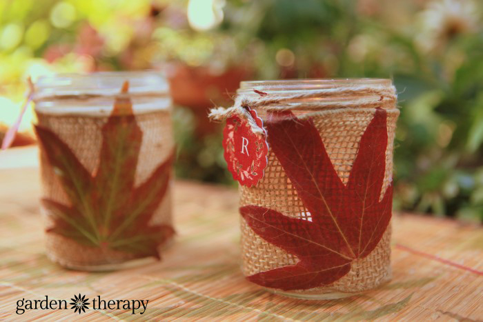 autum leaf and mason jar craft project with monogram