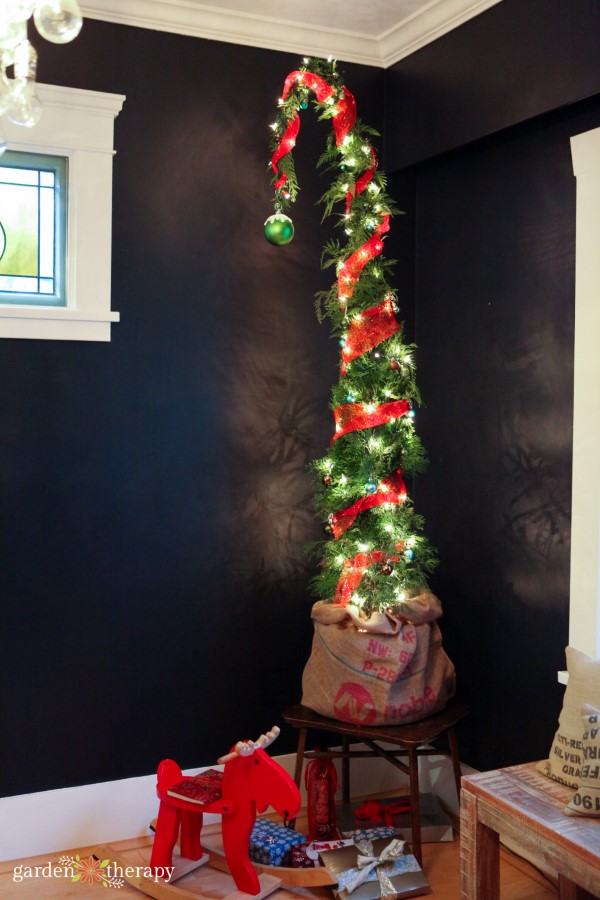 9- foot tall Grinch tree in a burplap sack