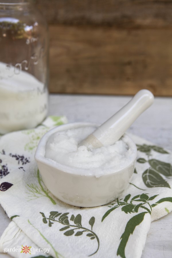 mixing the ingredients of a peppermint sugar scrub