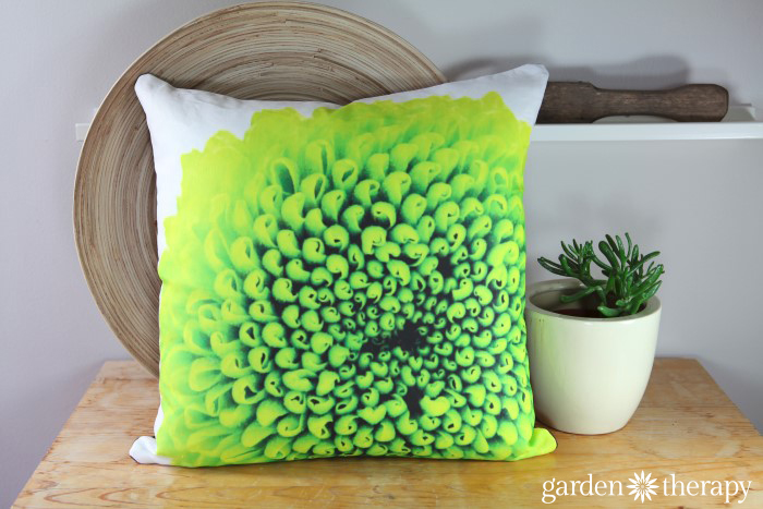 Green mum printed on soft cotton linen blend fabric and made into throw pillows!