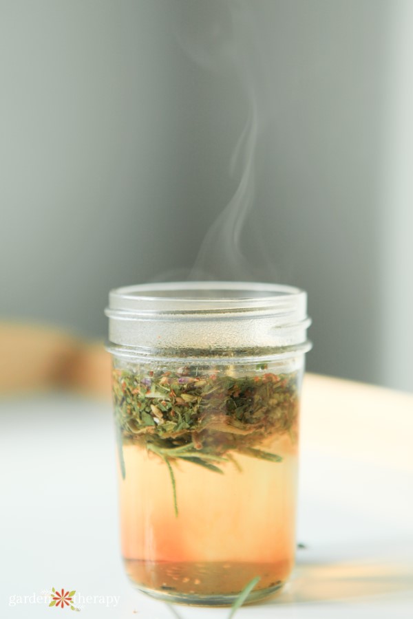 Herbal tea infusion in a mason jar