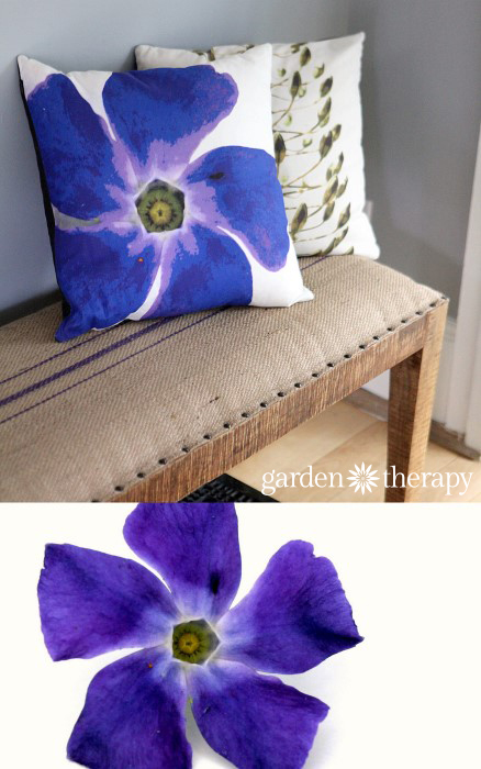 Periwinkle printed on soft cotton linen blend fabric and made into throw pillows!