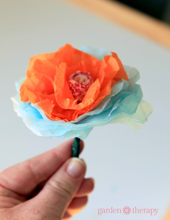 Tissue Paper Flower Lollipops - Red Ted Art - Kids Crafts