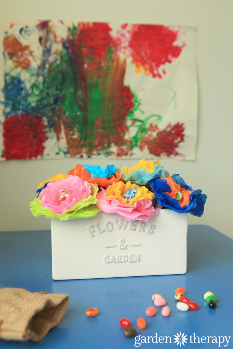 Kids craft idea - plant magic jellybeans to grow lollipop flowers