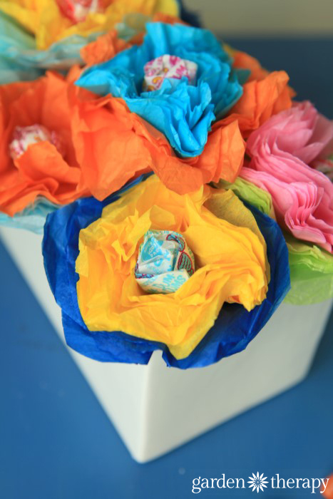 Lollipop and tissue paper flower craft