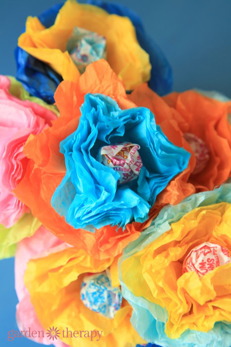 bright and cheery tissue and lollipop flowers DIY