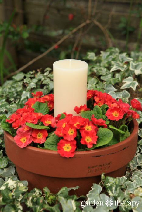 This easy candle planter is made with two pots plus some annuals and a candle