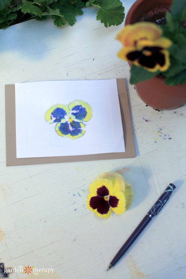 hammered flower card with a pansy