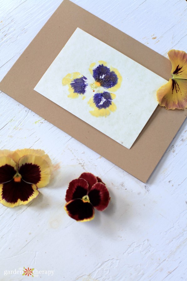 hammered flower print card with pansies