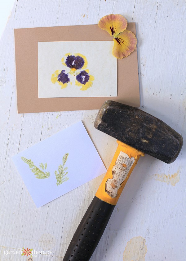 hammering flowers to make artful prints