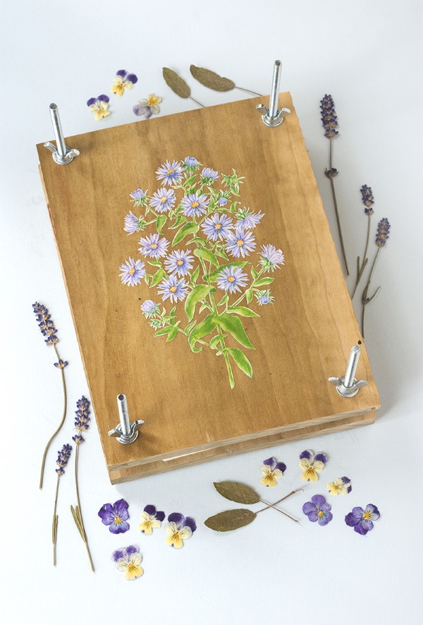 handmade wooden flower and leaf press