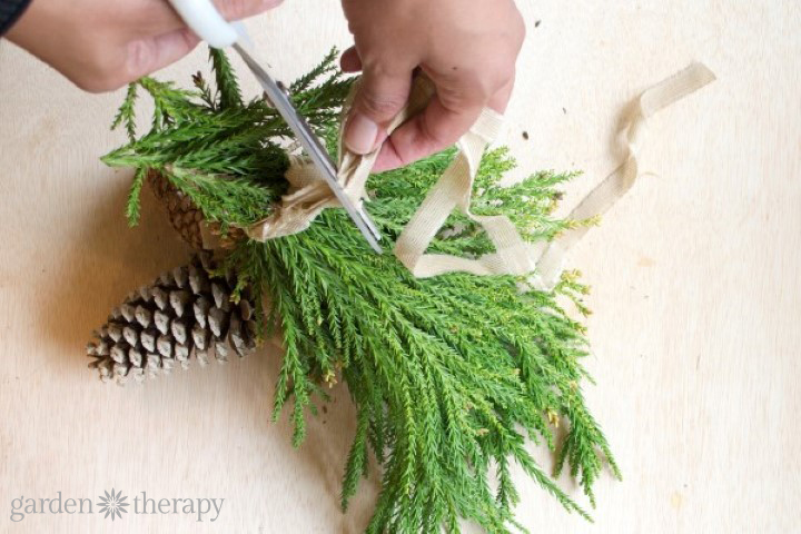 Pinecone swag - Trim Off Extra Ribbon