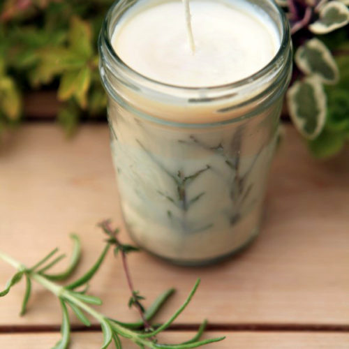Evergreen Pressed Rosemary Candles {How to Make Herbal Candles}