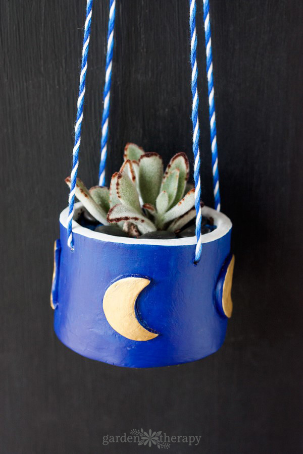 DIY Hanging Clay Planter Blue Moon