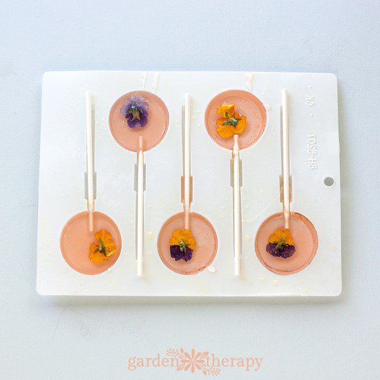 floral lollipop mold with edible flower candy