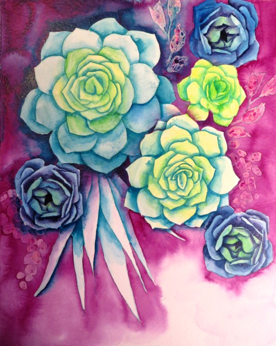 how to make succulent art with watercolor paint